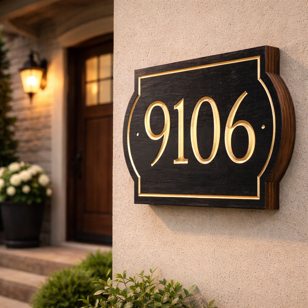 Outdoor Black Walnut Address Plaque – Handmade Custom Street Sign
