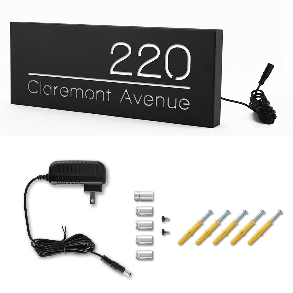 Line design LED address sign with power adapter and mounting hardware