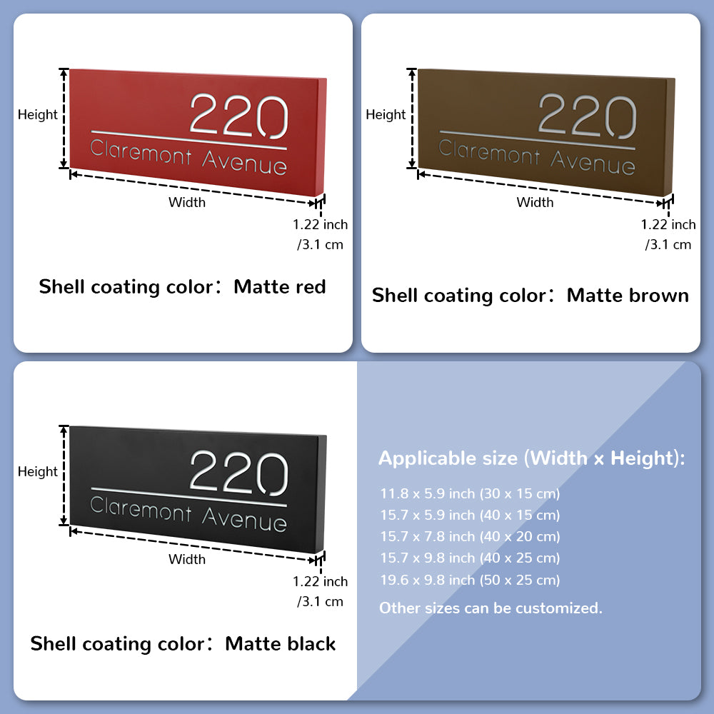 Line design LED address sign shell colors and available size guide