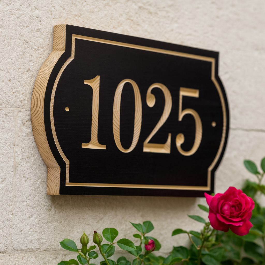 Wooden House Number Sign Engraved Pine Address Plaque Outdoor