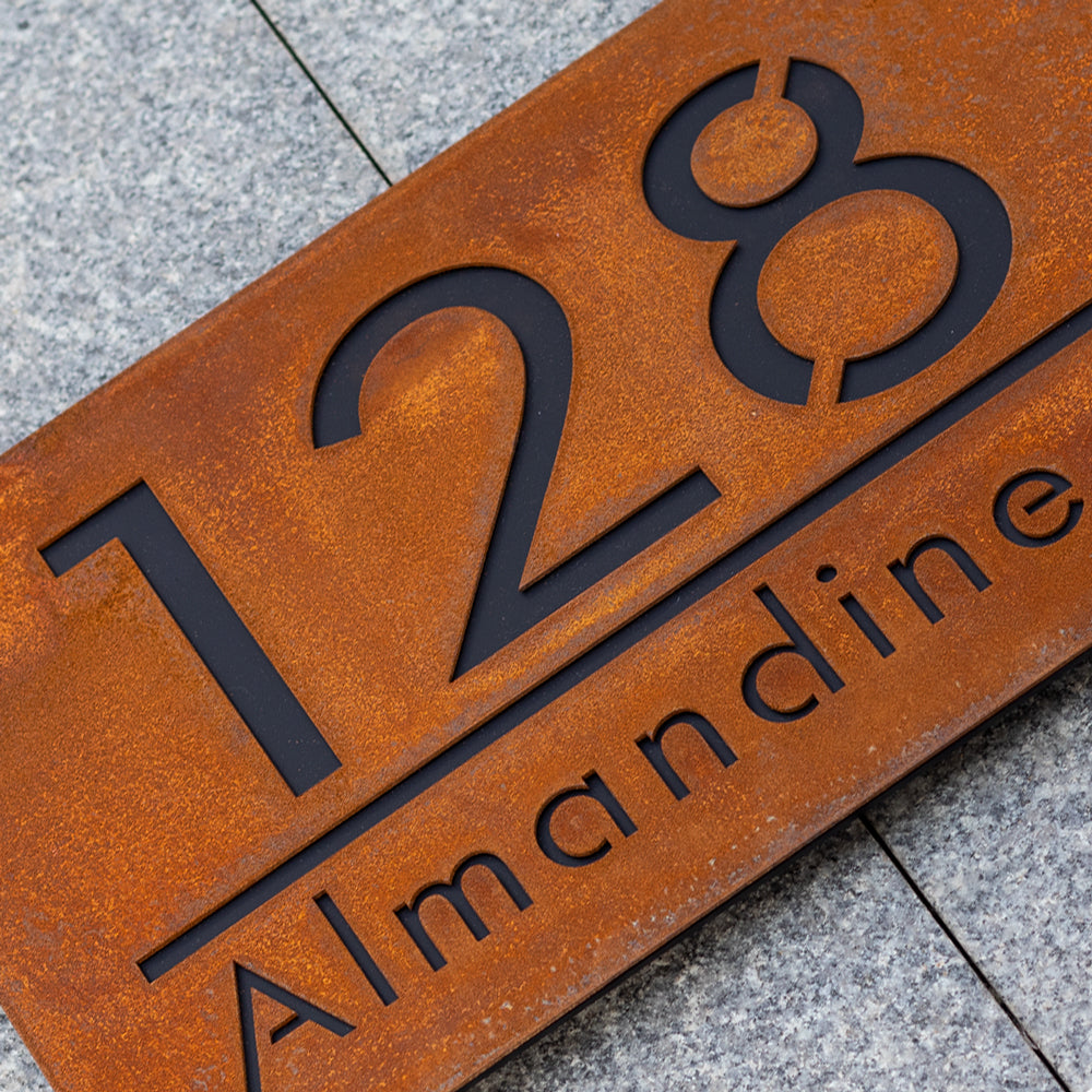 Custom Rusted Metal Address Sign – Rustic House Number Plaque for Outdoor Use