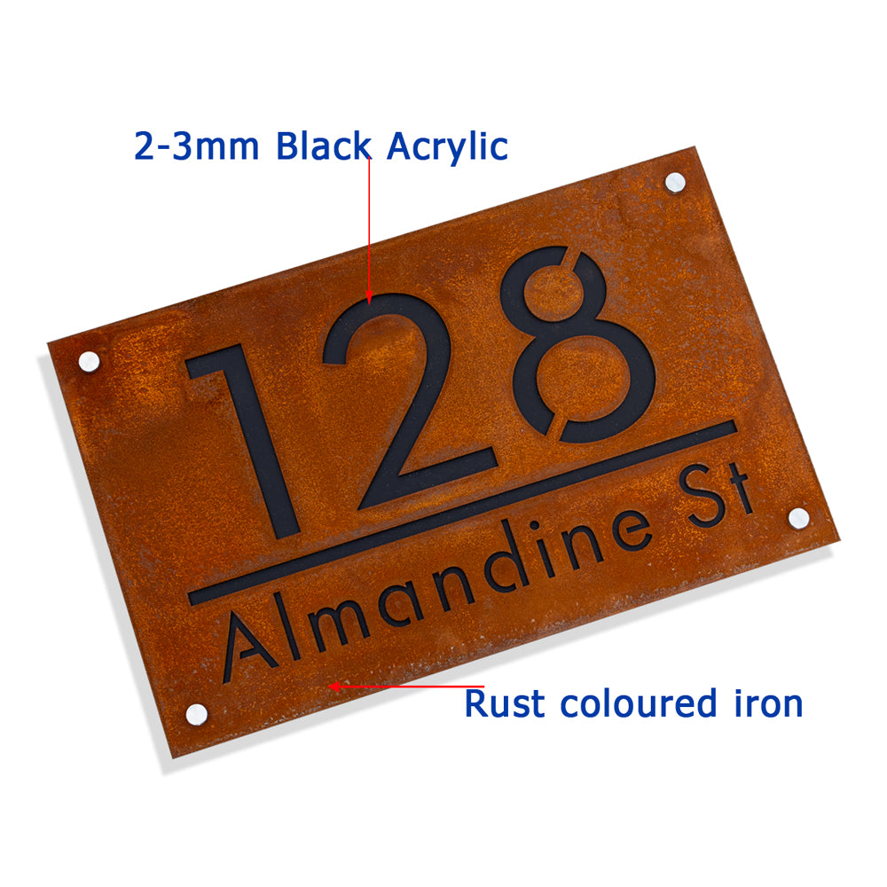 Custom Rusted Metal Address Sign – Rustic House Number Plaque for Outdoor Use