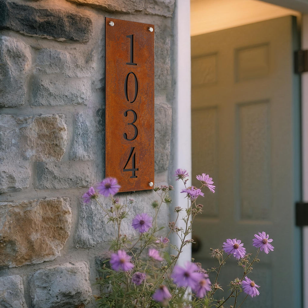 Picture of Rustic Metal House Number Sign - Vintage Style Address Plaque for Outd