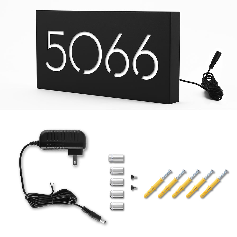 Large number LED house sign with power adapter and mounting hardware