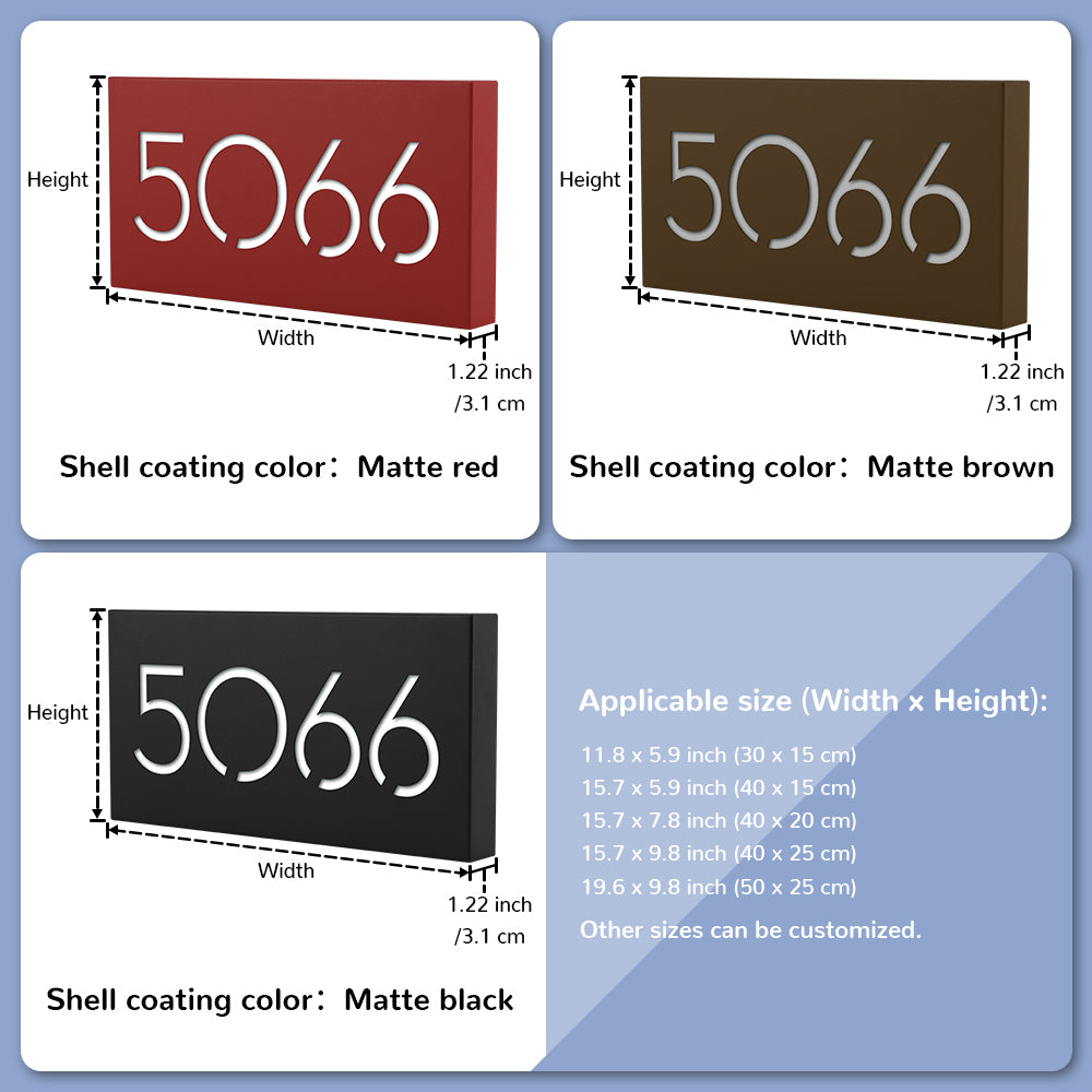 Large number LED house sign shell colors and available size guide