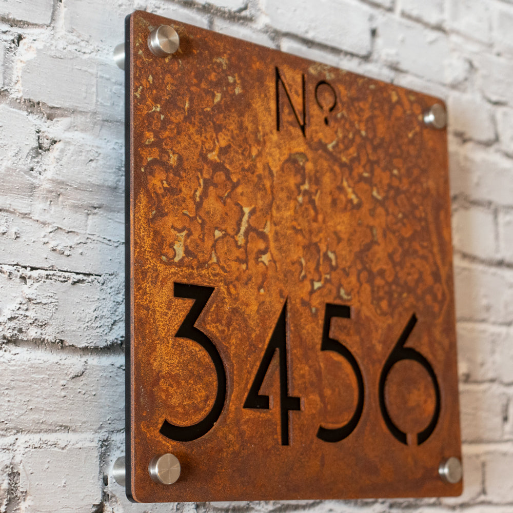 Custom Rusted Metal Address Sign – Rustic House Number Plaque for Outdoor Use