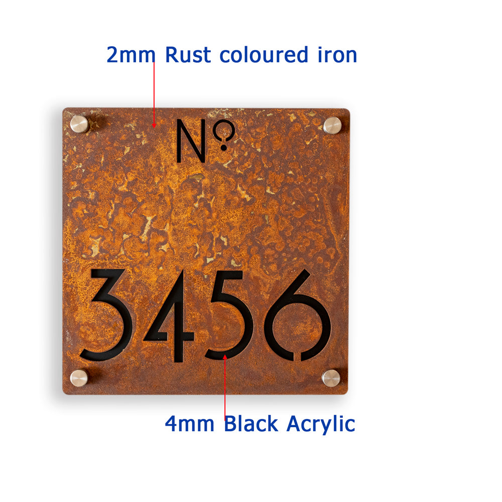 Custom Rusted Metal Address Sign – Rustic House Number Plaque for Outdoor Use