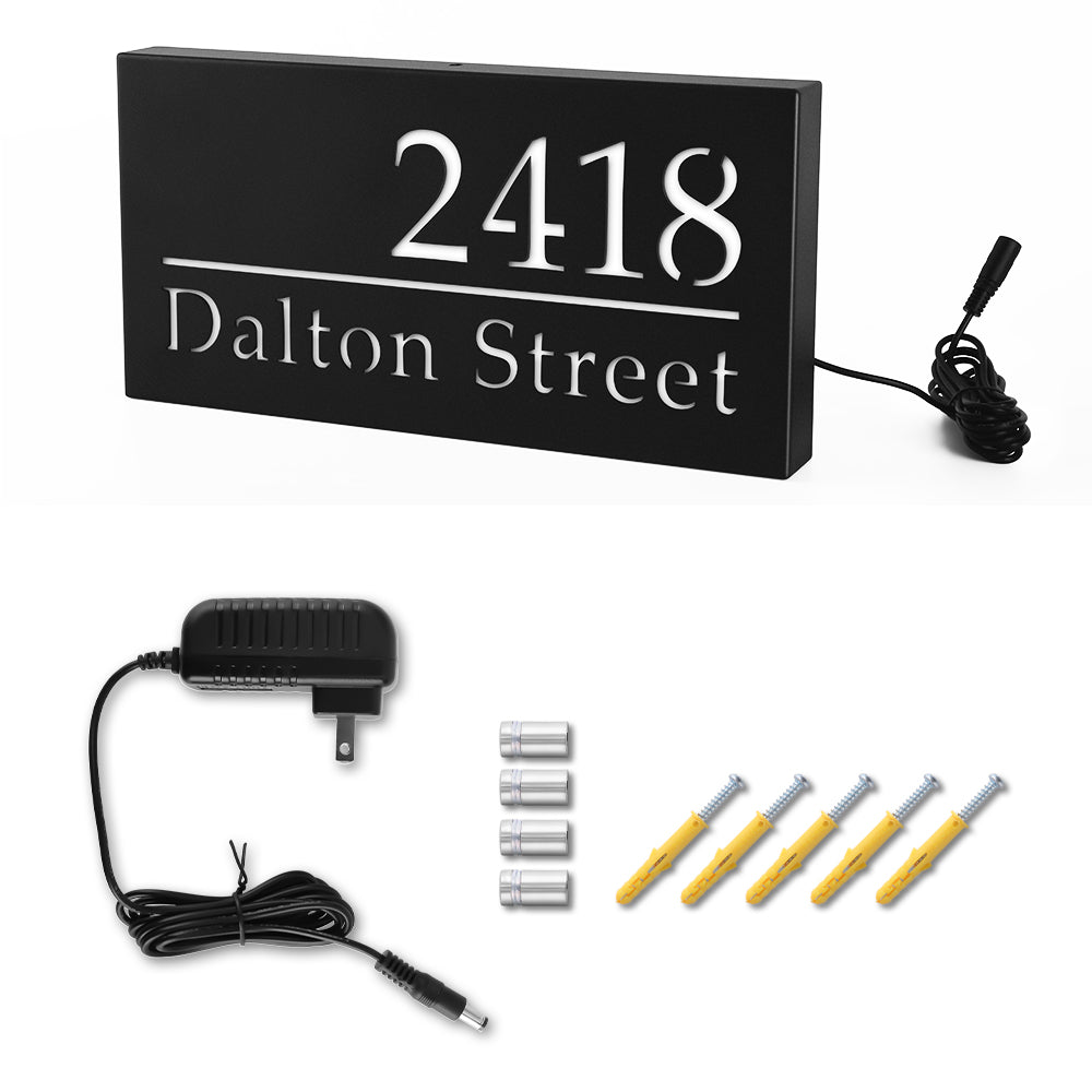 LED address sign with power adapter and included mounting hardware