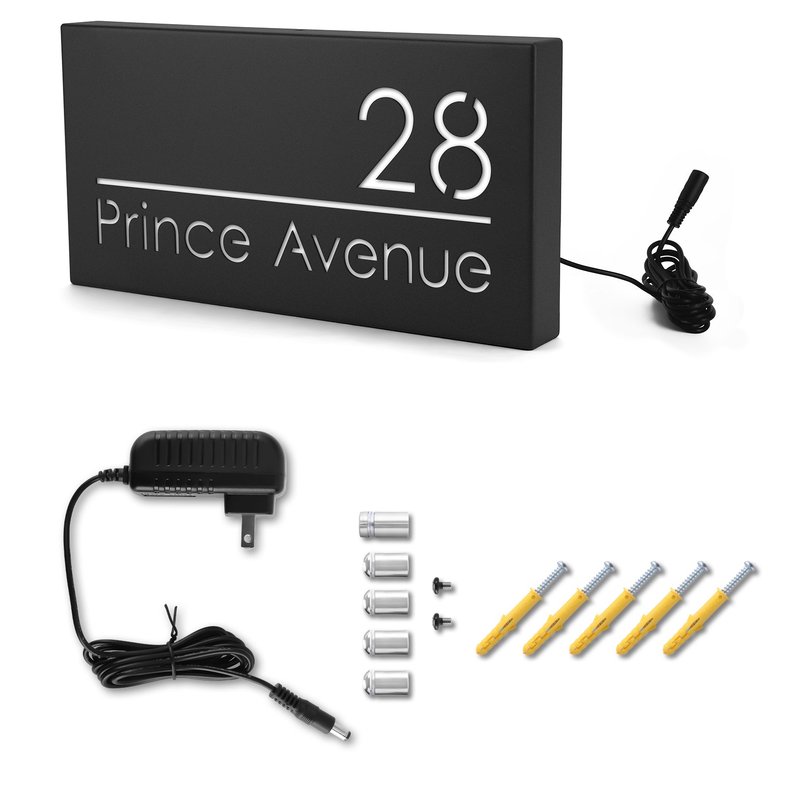 Custom 12V LED Stainless Steel Lighted House Number Sign – Modern Illuminated Address Plaque for Home or Business
