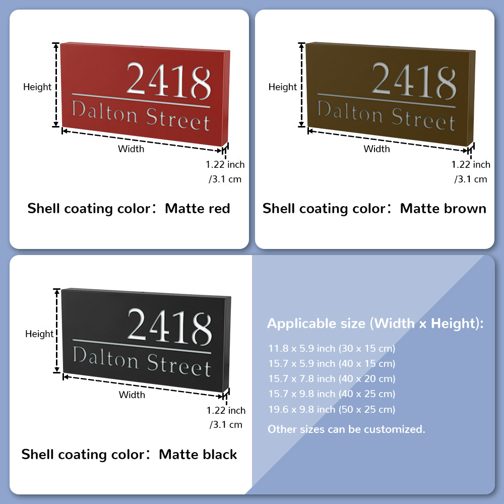 LED address sign shell colors and available size guide
