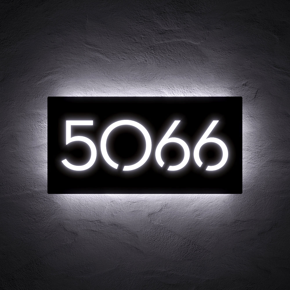 Large Number LED House Sign with 5963 in white backlighting