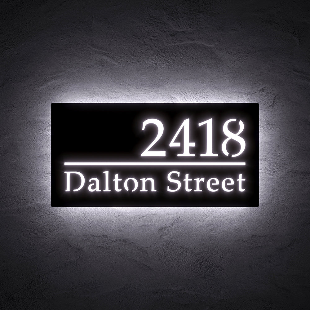 Classic LED Address Sign with Street Name with 2418 Dalton Street in white backlighting