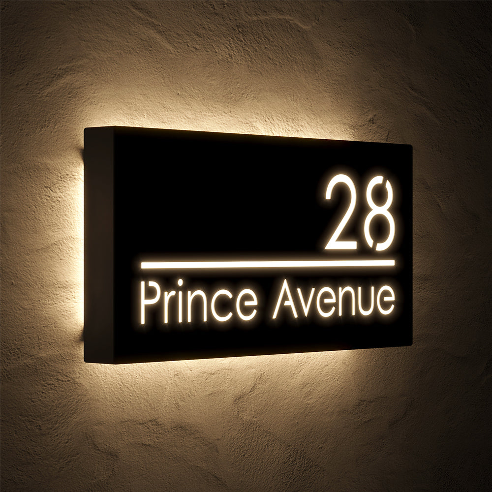 Custom 12V LED Stainless Steel Lighted House Number Sign – Modern Illuminated Address Plaque for Home or Business