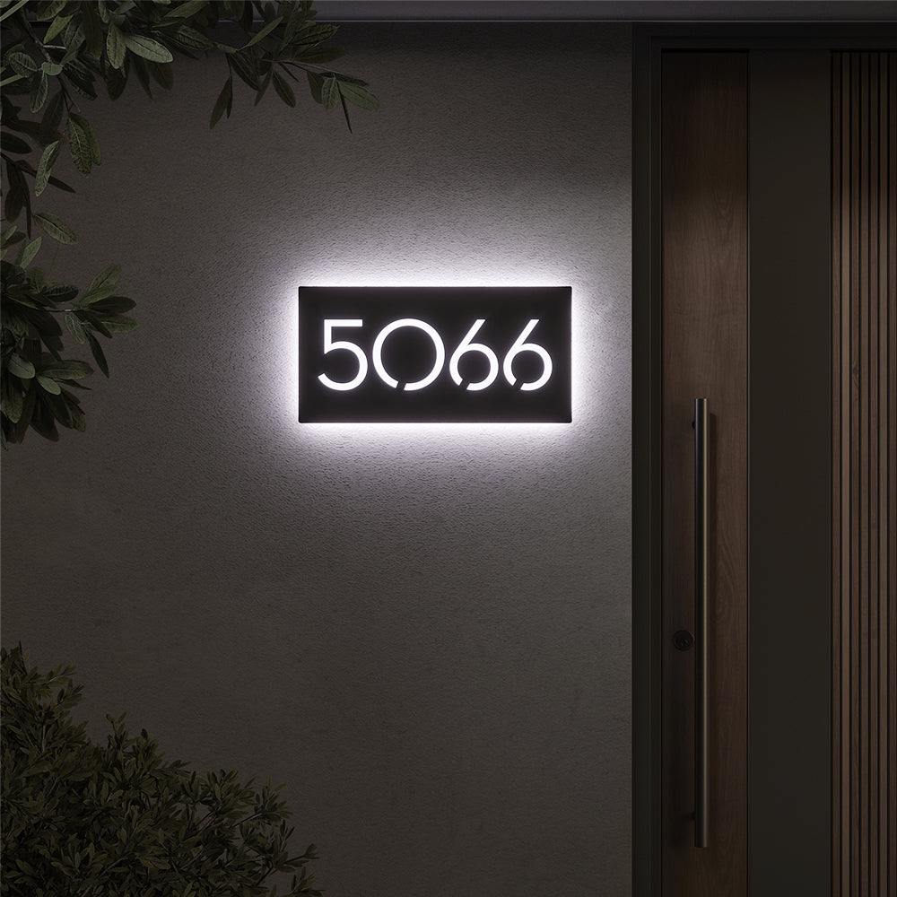 Large Number LED House Sign with 5963 illuminated in white backlighting