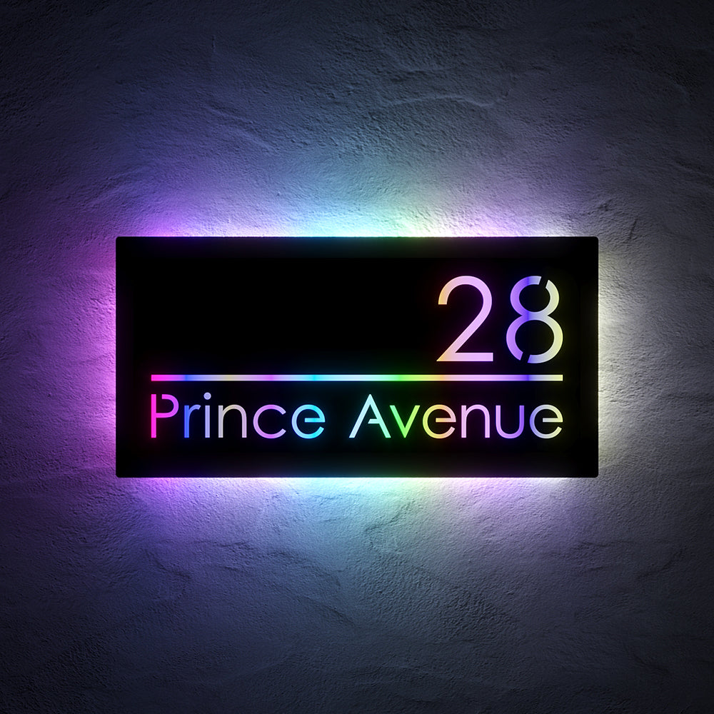 Custom 12V RGB LED Stainless Steel Lighted House Number Sign – Modern Illuminated Address Plaque for Home or Business