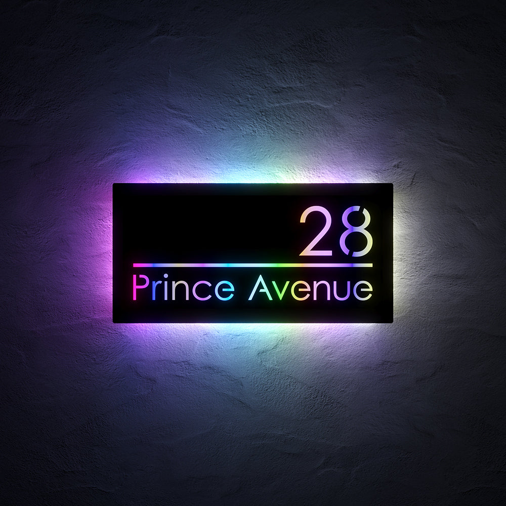 Custom 12V RGB LED Stainless Steel Lighted House Number Sign – Modern Illuminated Address Plaque for Home or Business