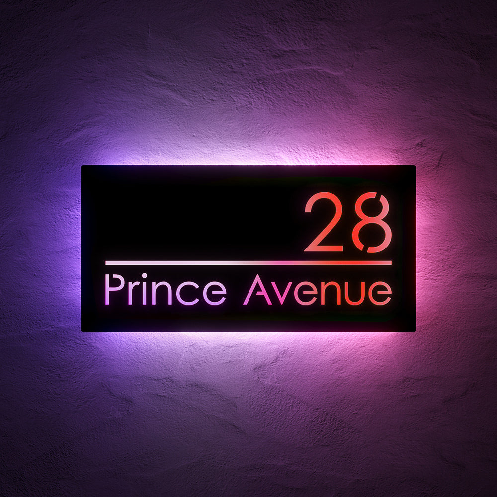 Custom 12V RGB LED Stainless Steel Lighted House Number Sign – Modern Illuminated Address Plaque for Home or Business