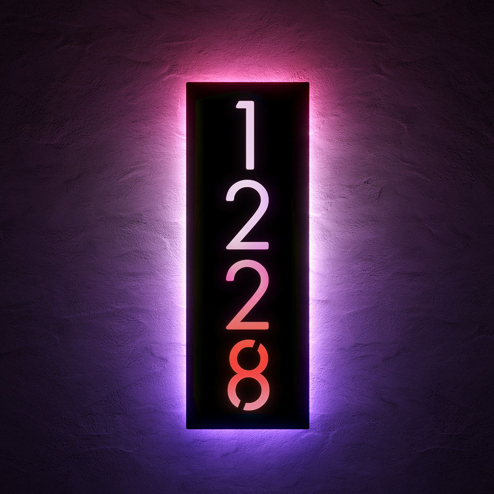 Custom 12V RGB LED Stainless Steel Lighted House Number Sign – Modern Illuminated Address Plaque for Home or Business