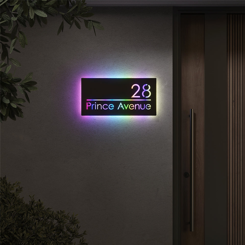 Custom 12V RGB LED Stainless Steel Lighted House Number Sign – Modern Illuminated Address Plaque for Home or Business