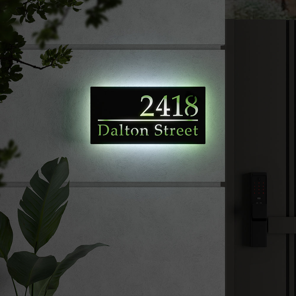 Classic RGB LED Address Sign with Street Name with 2418 Dalton Street displayed in multicolor RGB lighting