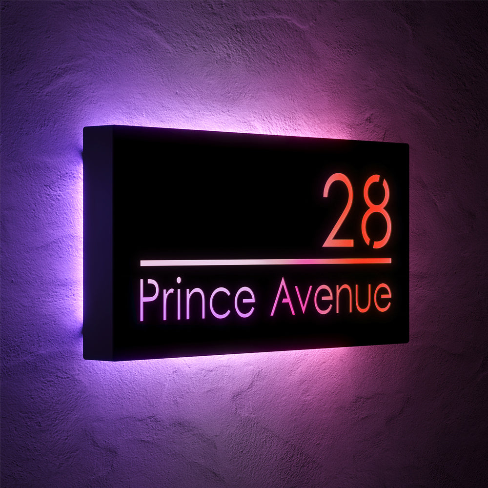 Custom 12V RGB LED Stainless Steel Lighted House Number Sign – Modern Illuminated Address Plaque for Home or Business