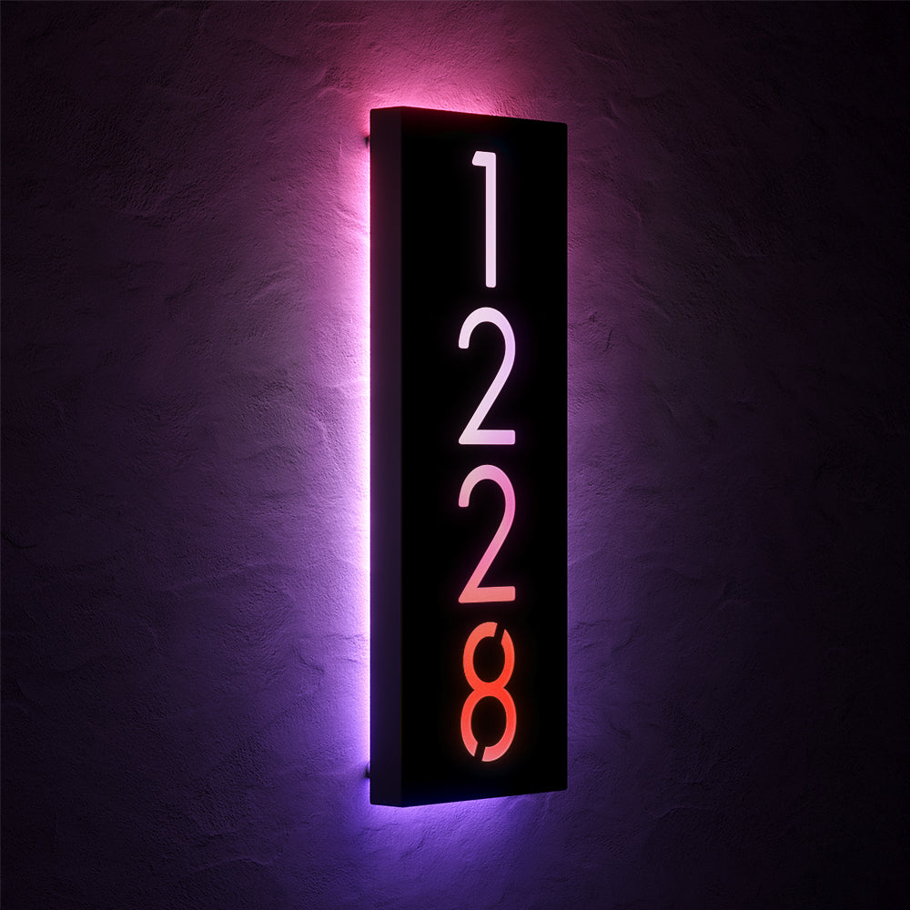Custom 12V RGB LED Stainless Steel Lighted House Number Sign – Modern Illuminated Address Plaque for Home or Business