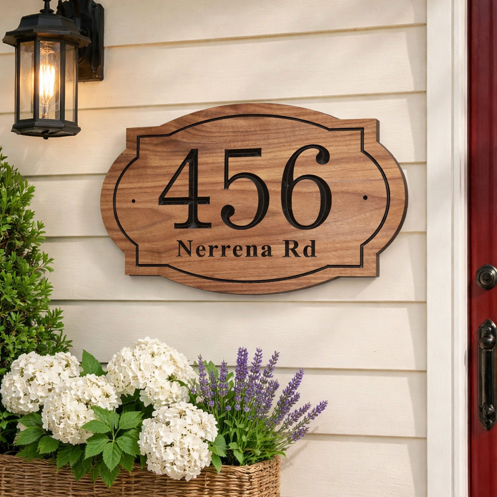 North American Black Walnut House Sign – Custom Engraved Address Plaque