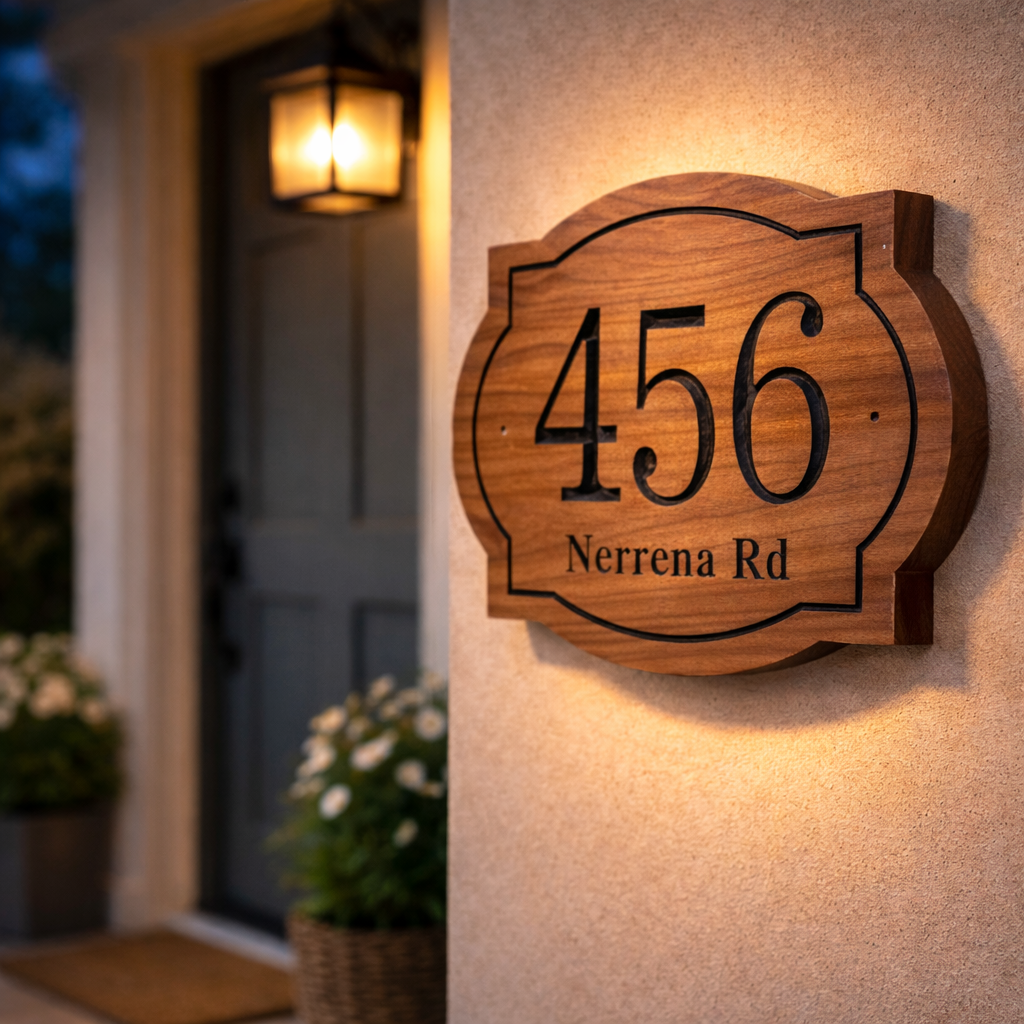 North American Black Walnut House Sign – Custom Engraved Address Plaque