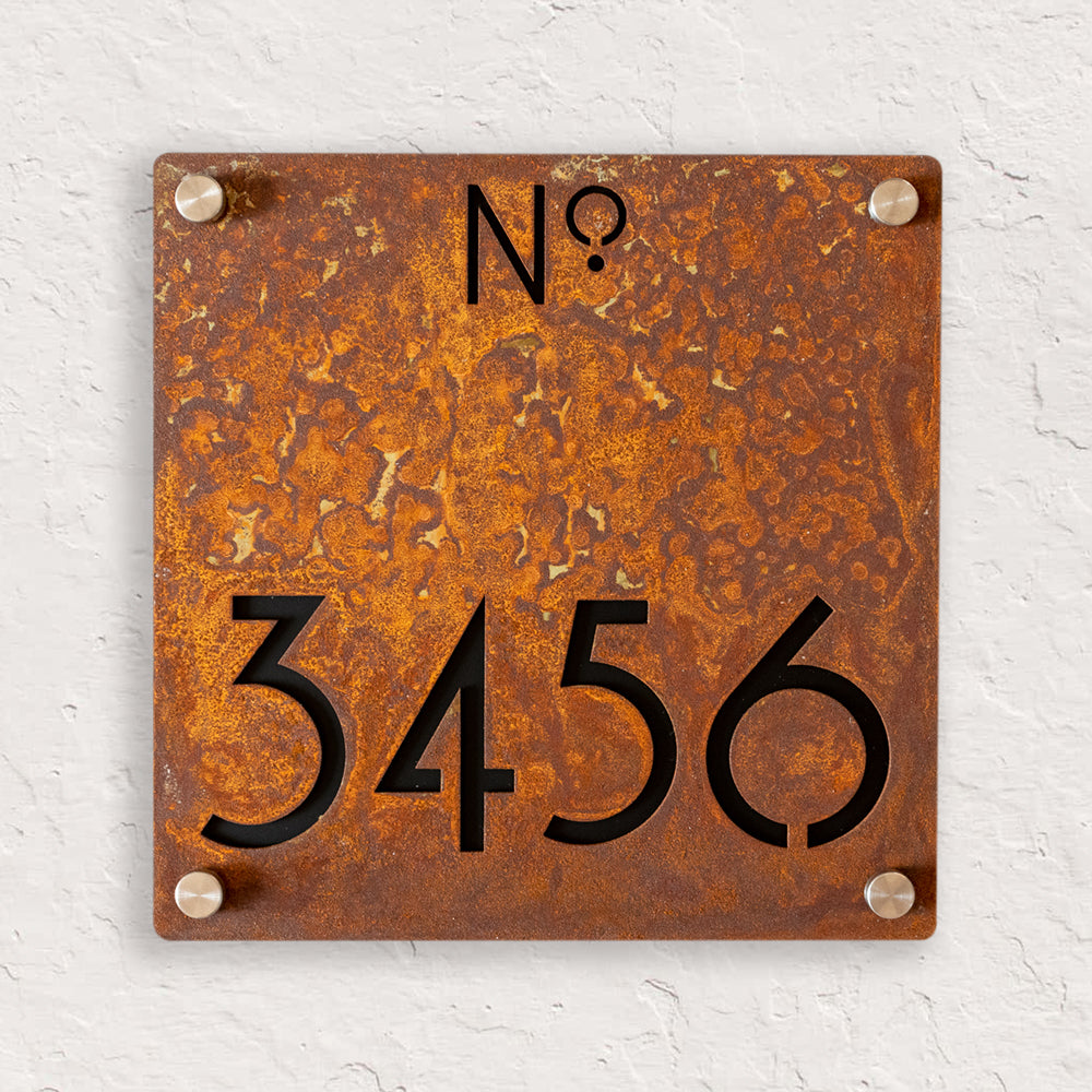 Custom Rusted Metal Address Sign – Rustic House Number Plaque for Outdoor Use