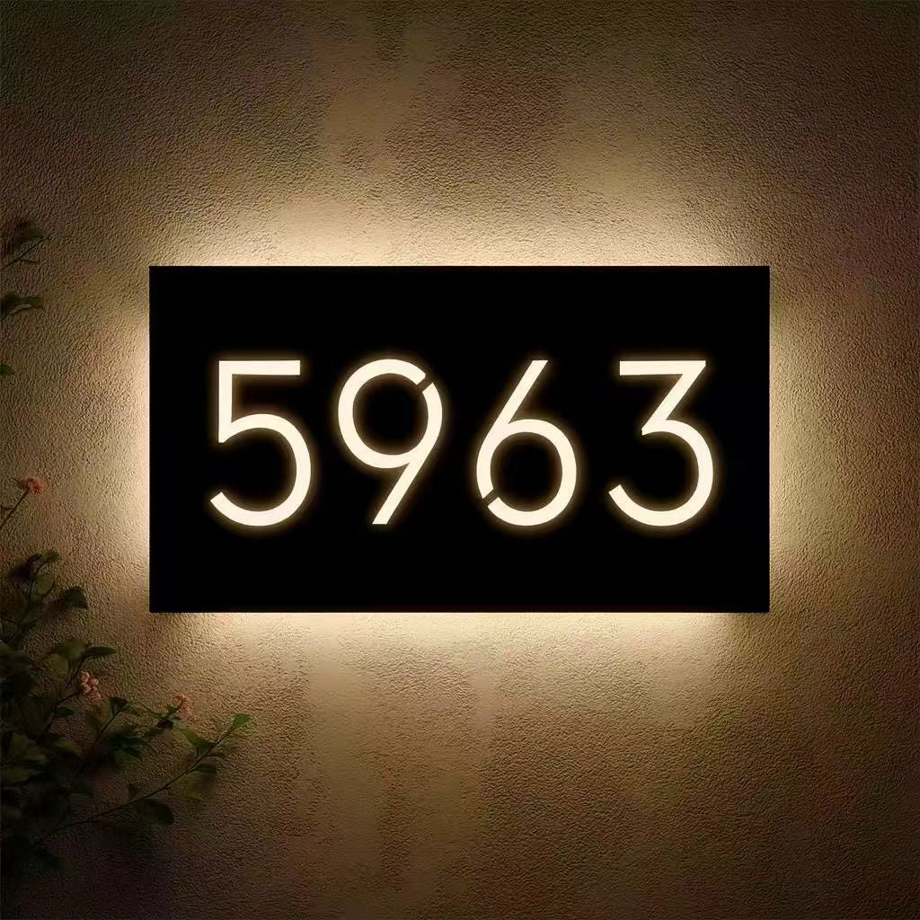 Custom 12V LED Stainless Steel Lighted House Number Sign – Modern Illuminated Address Plaque for Home or Business