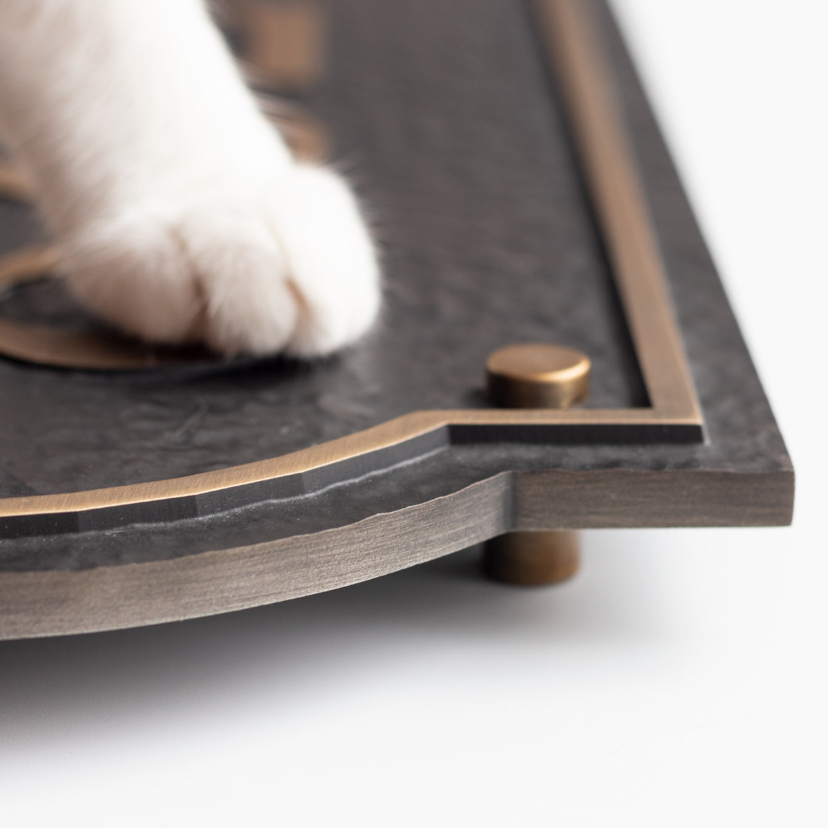 Close-up of the layered plaque edge and decorative floating standoff
