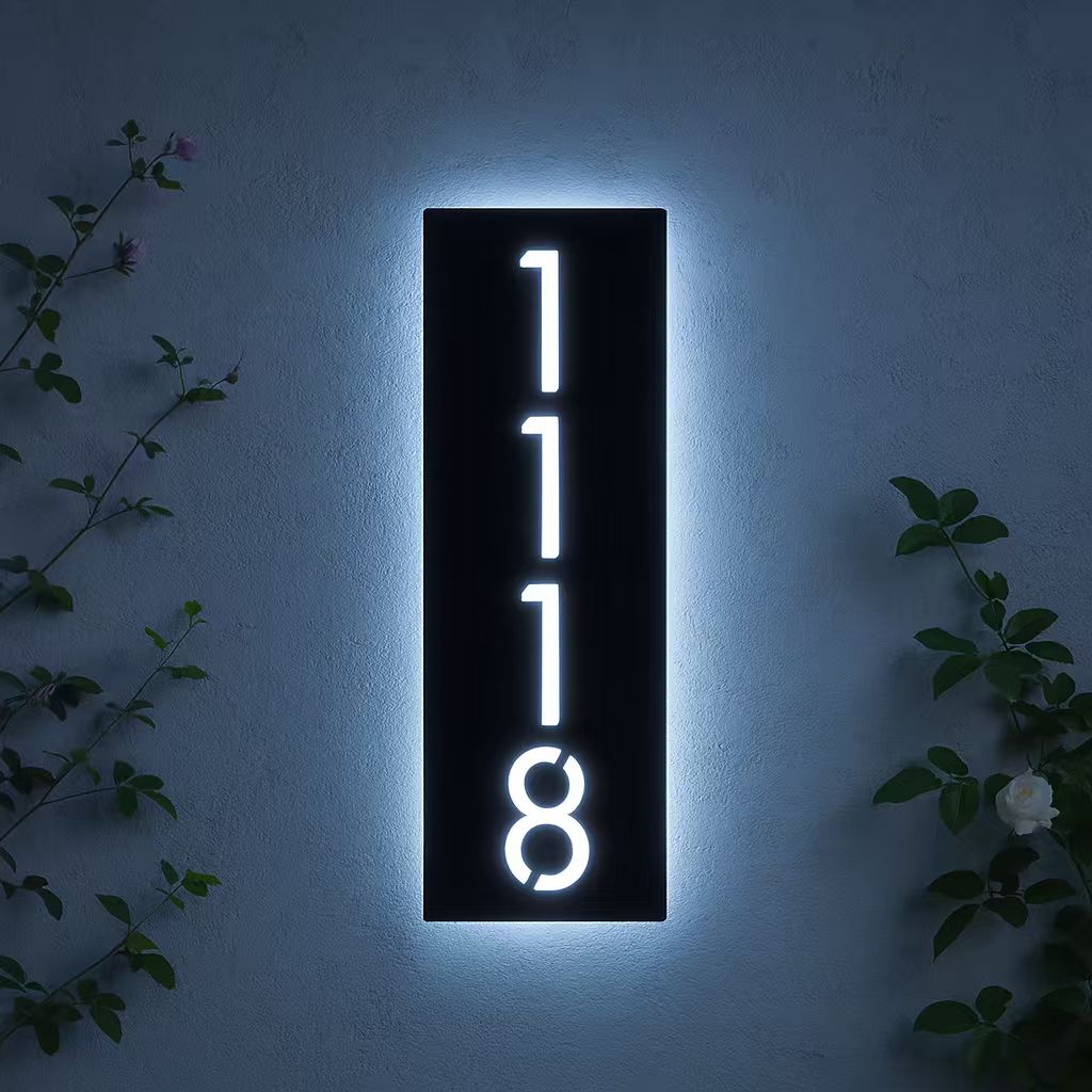 Custom 12V LED Stainless Steel Lighted House Number Sign – Modern Illuminated Address Plaque for Home or Business