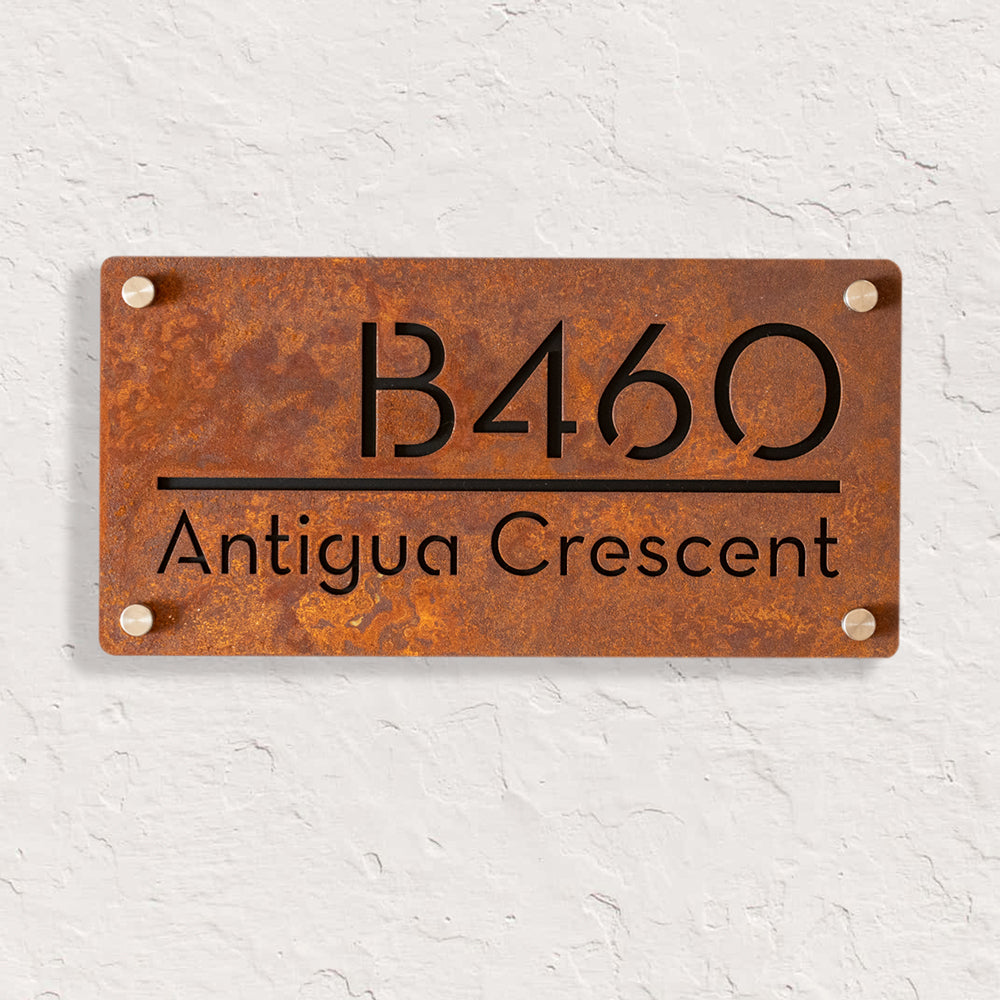 Custom Rusted Metal Address Sign – Rustic House Number Plaque for Outdoor Use