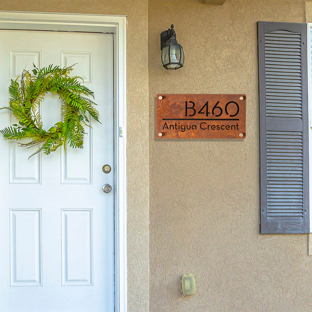 Custom Rusted Metal Address Sign – Rustic House Number Plaque for Outdoor Use
