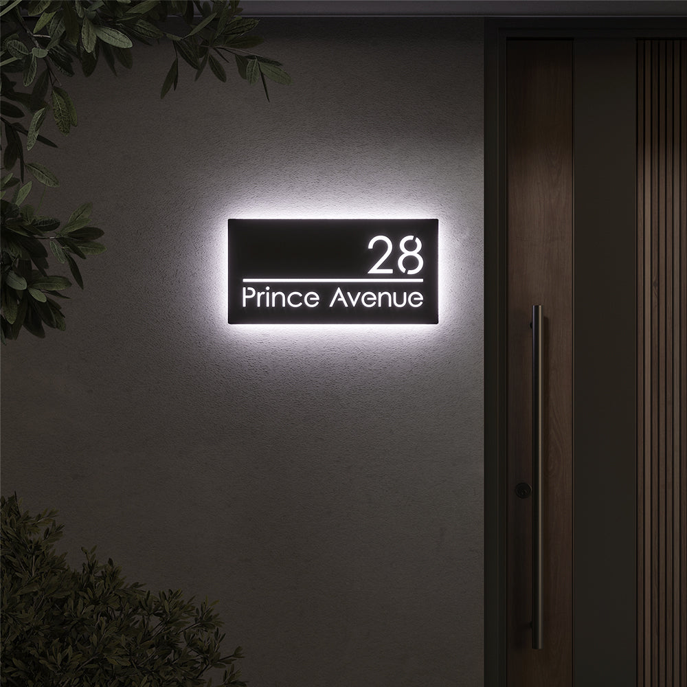Custom 12V LED Stainless Steel Lighted House Number Sign – Modern Illuminated Address Plaque for Home or Business
