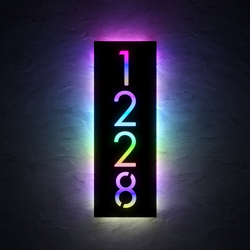 Custom 12V RGB LED Stainless Steel Lighted House Number Sign – Modern Illuminated Address Plaque for Home or Business