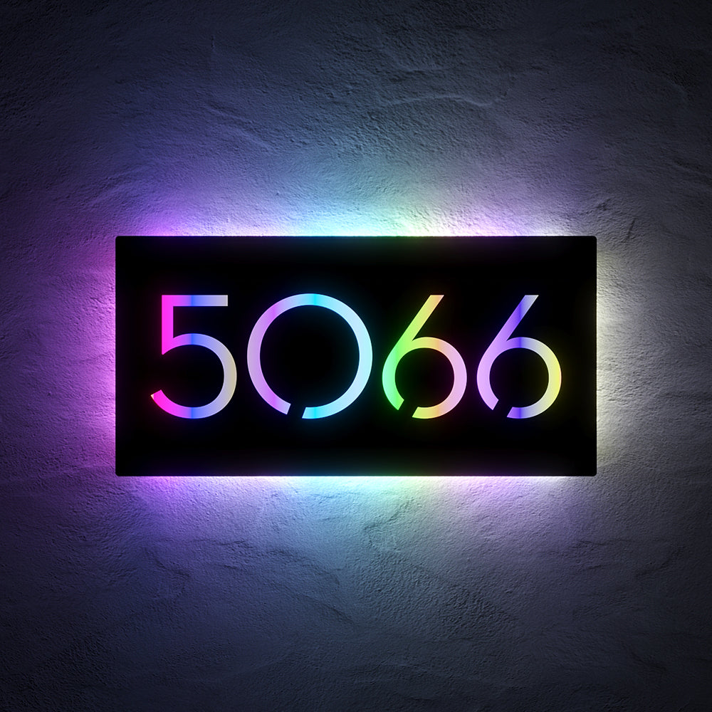 Custom 12V RGB LED Stainless Steel Lighted House Number Sign – Modern Illuminated Address Plaque for Home or Business