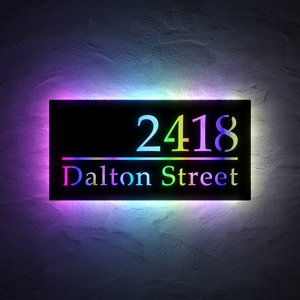 Custom 12V RGB LED Stainless Steel Lighted House Number Sign – Modern Illuminated Address Plaque for Home or Business