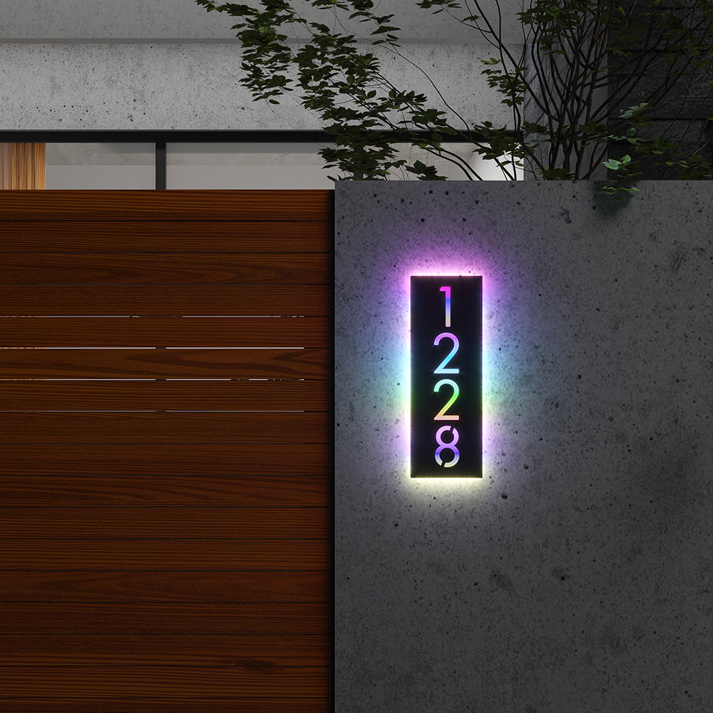 Custom 12V RGB LED Stainless Steel Lighted House Number Sign – Modern Illuminated Address Plaque for Home or Business
